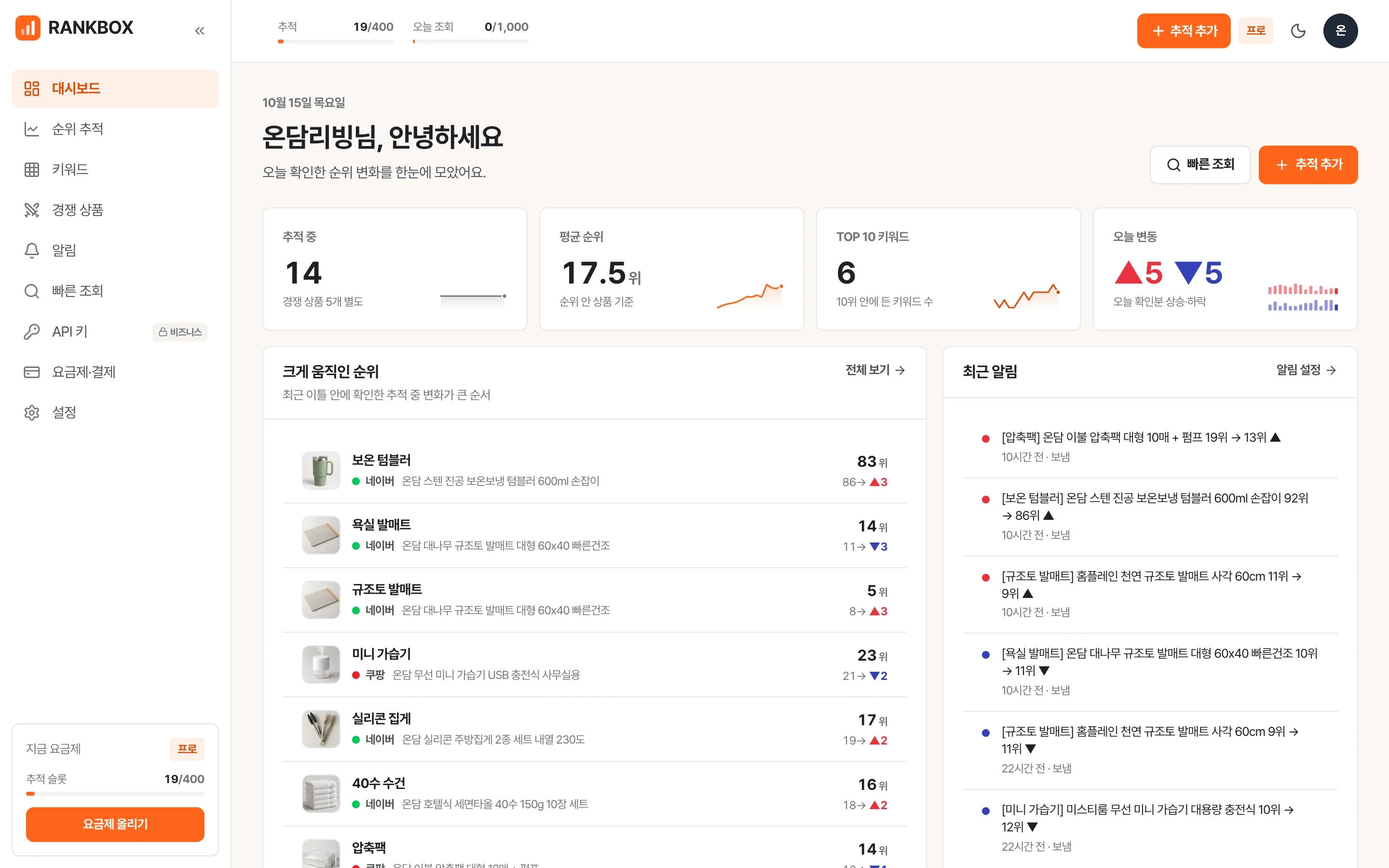 RANKBOX 순위 추적 대시보드